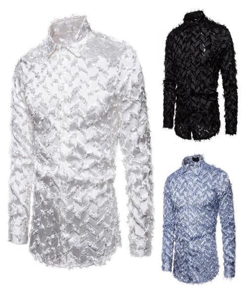 

striped fake feather shirt men brand new black white long sleeve mens dress shirts club stage party prom chemise homme xxl4158456, White;black
