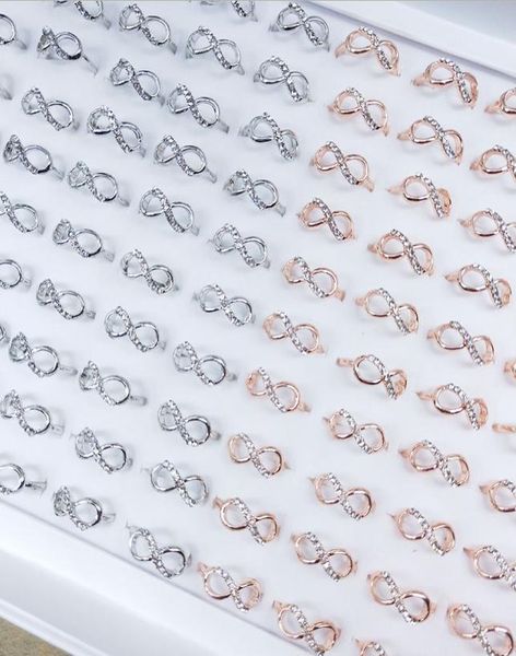 

50pcslot simple band silver gold color metal diamond bow figure love rings for women fashion party gifts wedding jewelry wholesal2475638