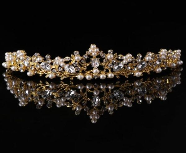 

hair clips barrettes pearl crown bride wedding tiara princess jewelry women luxury queen decoration6438875, Golden;silver