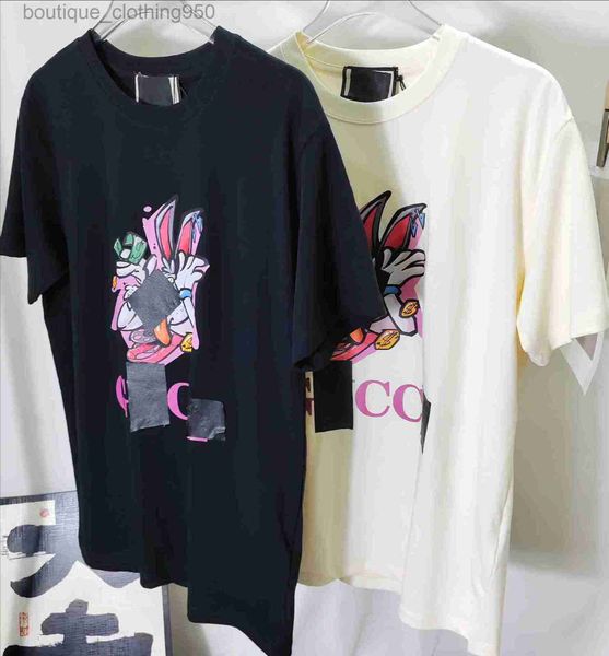 

summer mens womans t shirts designer new year of the rabbit exclusive mockery rabbit print loose cotton gu short sleeve t-shirt, White;black