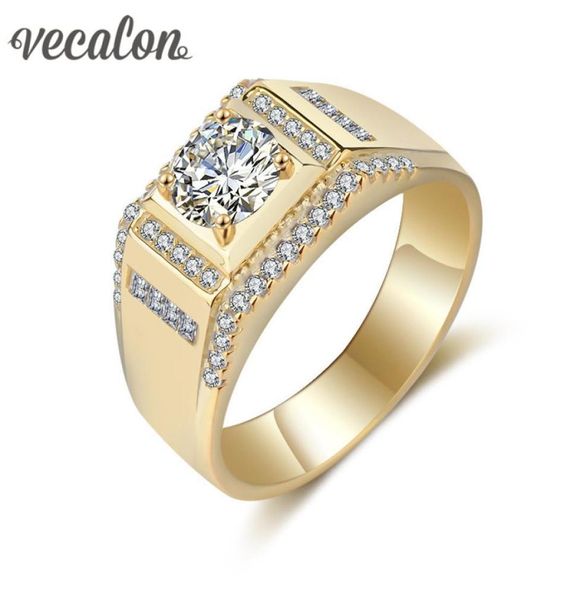 

vecalon new men jewelry wedding band ring 15ct diamond cz yellow gold 925 sterling silver male engagement ring1320006, Slivery;golden