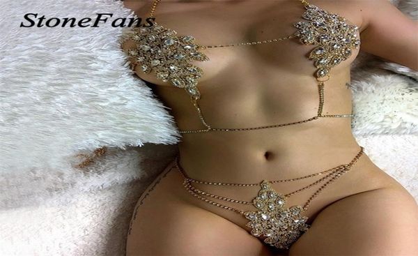 

stonefans bling crystal body chain bikini harness jewlery for women chain bra underwear set hollow jewellery t2005088509528, Silver