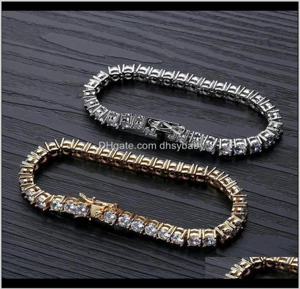 

drop delivery 2021 designer hip hop jewelry men diamond tennis bracelet iced out bling bangles love luxury charm bracelets pour ho5980109, Golden;silver