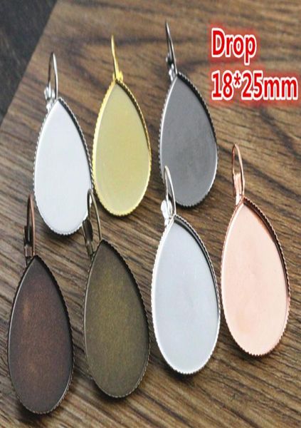

18x25mm 50pcs 8 colors plated french lever back earrings blankbasefit 1825mm drop glass cabochonsearring bezels8704755, Bronze;silver