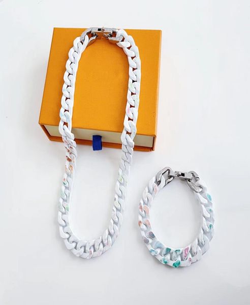 

mens fashion charm bracelets cuban necklace with letters pattern style white colors link bracelet buckles jewelrys sets6381669, Golden;silver