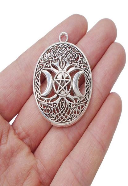 

5 x antique tibetan silver celtics tree life triple moon goddess charms pendants beads for jewelry making 35x35mm5345937, Bronze;silver