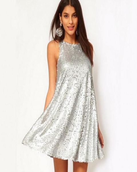 

women dress for party shinny silver sequins sleeveless mini dresses night out sundress 9880521, White;black
