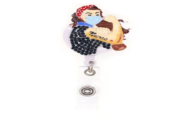 

10pcs super women nurse hero retractable badge holder rhinestone bling for nurse gift id card name pull reels with clip7985703, Gray