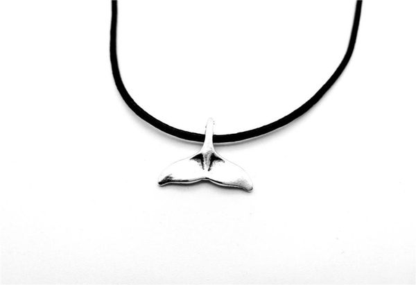 

1pcantique silver fishtail string necklace mermaid goldfish whale marine animal tail for nautical lucky mother men039s family 9445312, Black