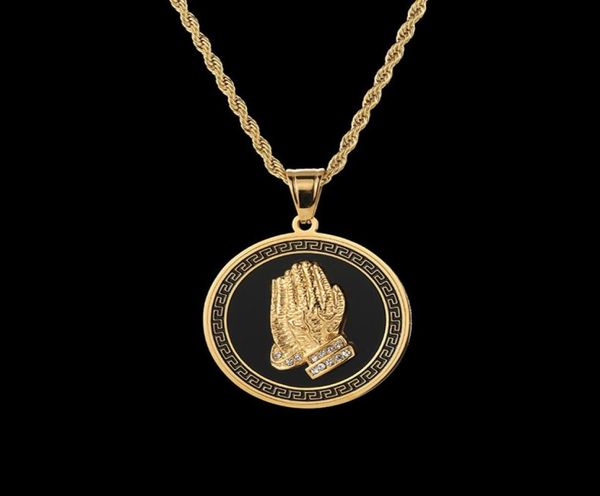 

popular trandy hiphop rapper rocker jewelry stainless steel round tags buddha hand pendant necklace mens hiphop accessories gold 6553334, Silver