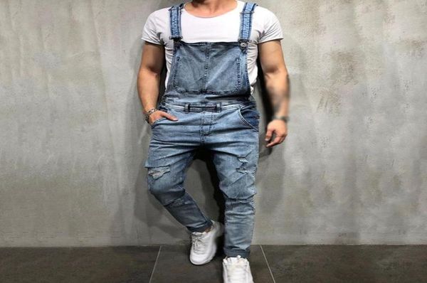 

fashion mens ripped jeans jumpsuits hi street distressed denim bib overalls for man suspender pants size sxxl6491752, Blue