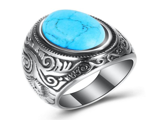 

retro mens cluster rings fashion vintage turquoise stainless steel carved party jewelry gifts8169679, Golden;silver