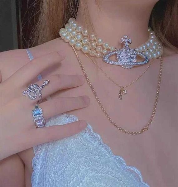 

saturn women039s pearl necklace beautiful jewelry coquettish suitable for bts 2022 kpop accessories bulk commodities whol1077886, Silver