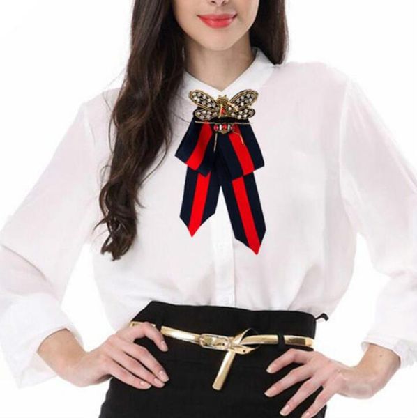 

handmade luxury bowknot brooch pins ribbon acrylic beads bow tie brooch corsage dress shirts fashion jewelry accessories7861370, Gray