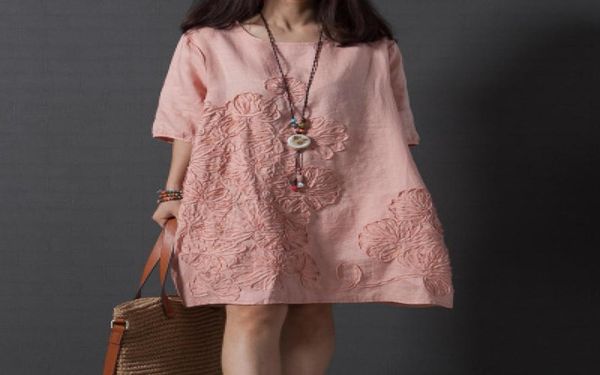 

2018 dresses for womens good quality linen cotton short sleeve loose dress women plus size stripe patchwork casual dress summer d2217661, Black;gray