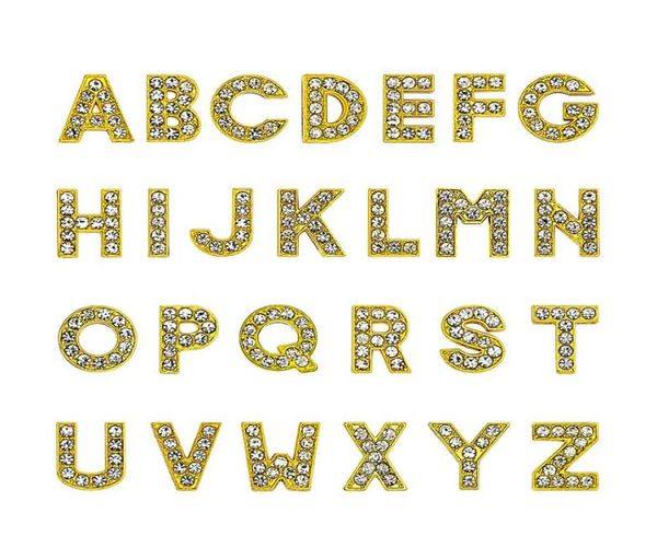 

1300pcslot az gold color full rhinestone slide letter 8mm diy charms alphabet fit for 8mm leather wristband keychains6997918, Bronze;silver