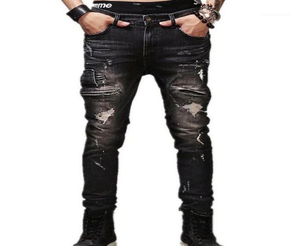 

jeans male new fashion robins hole jeans pants men trousers straight pants designer 984106, Blue