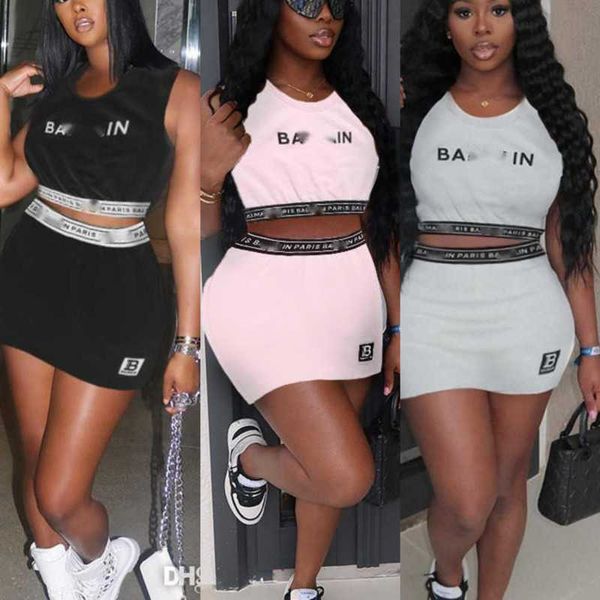 

retail summer fashion set designer womens tracksuits letter printed tank and short skirt outfits two piece dress suit, Gray