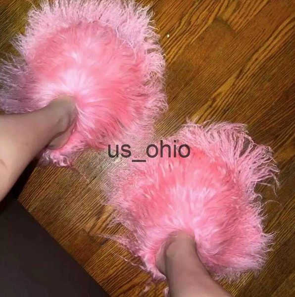 

slippers women fur slides female sandals fluffy cute mongolian fur slides new plus size fashion slippers female plush flat shoes j230712, Black