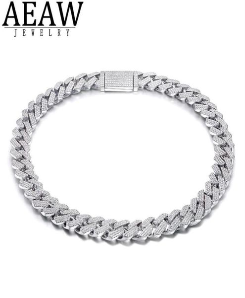 

aeaw 18 inch 925 sterling silver setting iced out moissanite diamond hip hop cuban link chain miami necklace jewelry for mens x0501948047