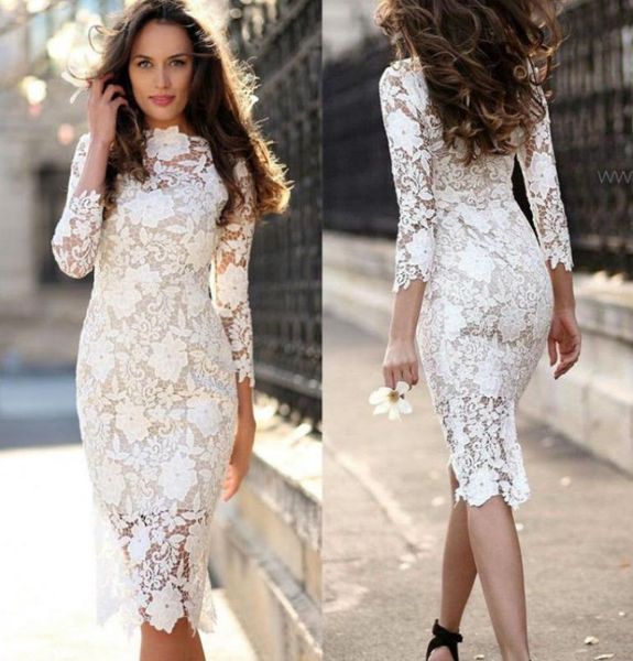 

white dress lace bodycon dress summer 2020 women long sleeve midi pencil dresses8801215, Black;gray