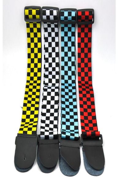 

cotton check leather head guitar strap 2quot wide0123453116299