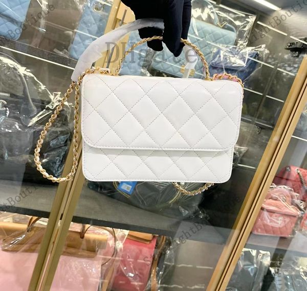 

2023 summer new 23p series metal hollow letter handle diamond checker chain handbag one shoulder crossbody women's bag