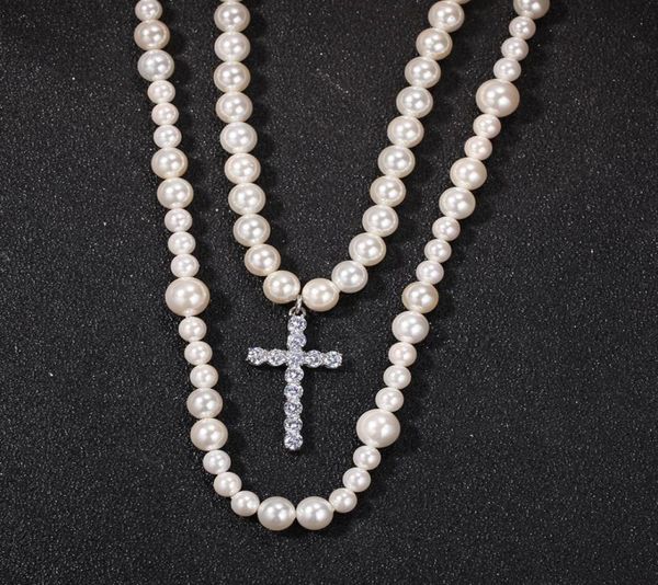 

cross pendant double pearl necklace sethiphop fashion neckalces810mm mix pearl cross pendant necklace nns13157957160, Silver