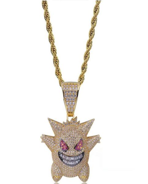 

full rhinestone gengar pendant necklace creative hip hop bling bling ice out jewelry with 24 inch chain for men gift good qua9616289, Silver