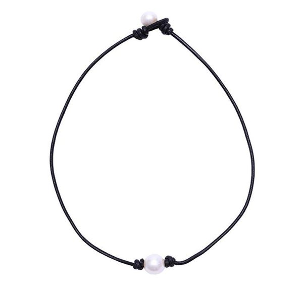 

natural freshwater pearl necklace adjustable simple leather rope choker lady039s solitaire pendant hip pop fashion jewelry3393254, Black