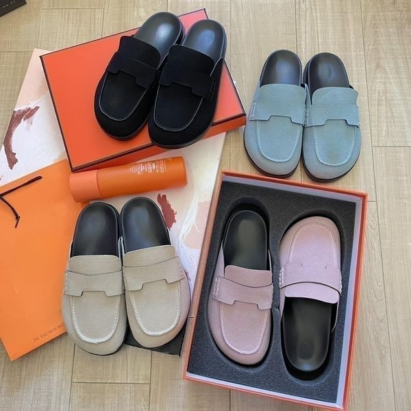 

2023 summer fashion womens flat sandals genuine designer women slippers cosy flat comfort clog mule designer, Black