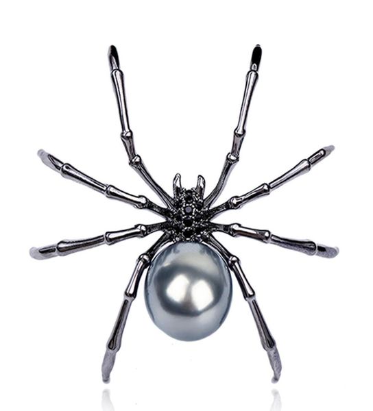 

luxury fashion women rhinestone faux pearl spider brooch pin corsage lapel jewelry gift9788208, Gray