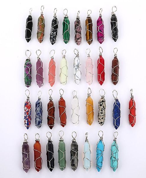 

pendant gold wire wrap natural stone charms rose quartz mixed pillar bullet shape point chakra pendants for jewelry making wholesa4298411, Silver