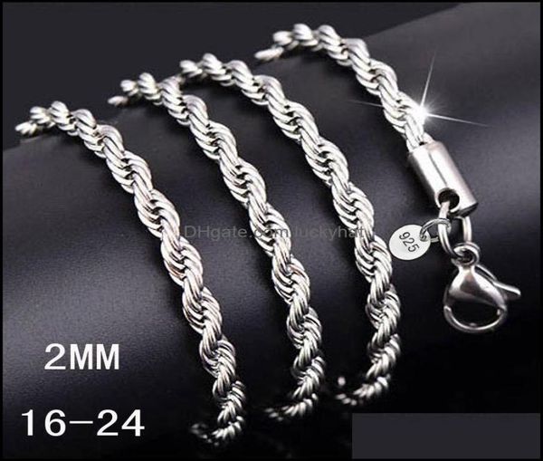 

chains necklaces pendants jewelry 1630inches 2mm 925 sterling sier ed rope chain necklace for womenmen fashion diy in bk dro7290619, Silver