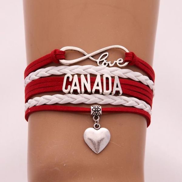 

infinity love canada bracelet bangles heart charm braided pu leather men women bracelets trendy jewelry new drop 8425736, Golden;silver