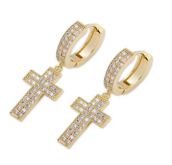 

cubic zirconia bling ice out cross earring gold silver copper material earrings for men women hip hop rock jewelry2611130