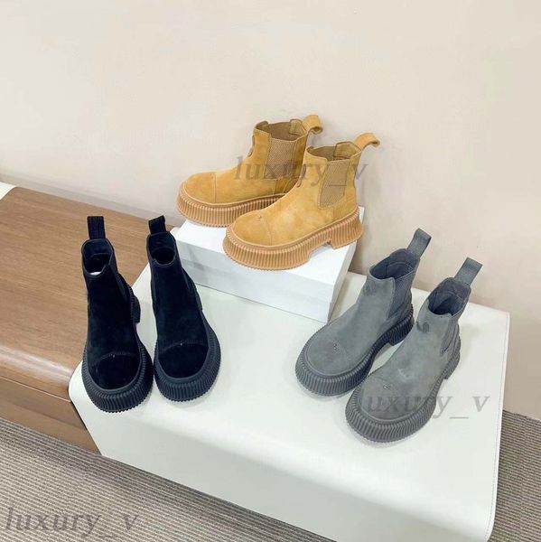 

designer women boots smfk yellow boots lace-up ankle boots fashion suede thick bottom chelsea boot black brown grey desert combat booties