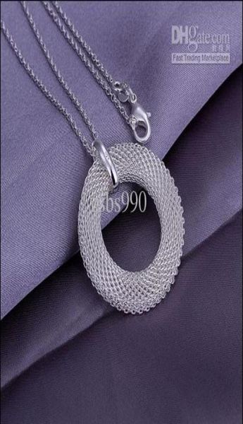 

925 silver mesh circle pendant necklace fashion woman jewelry 10pcslot4660930