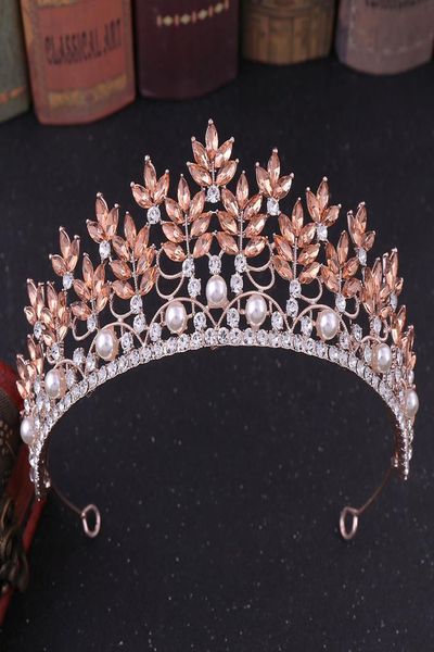 

new baroque luxury rhinestone pearl bridal tiara crown crystal diadem veil tiaras wedding hair accessories headpiece7495454, Slivery;golden