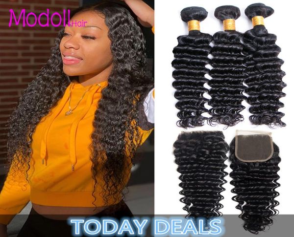 

brazilian deep wave virgin hair bundles with closure human hair 3 bundles with closure deep curly brazilian unprocessed hair weave6309882, Black;brown