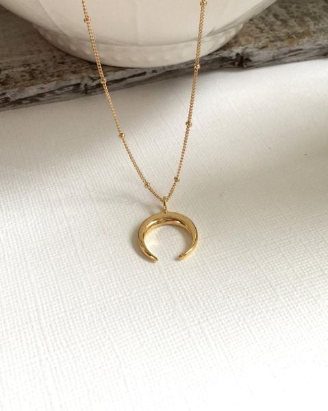 

new gold horn necklace maxi long crescent moon necklace double horn necklace for women charm jewelry1347036, Silver