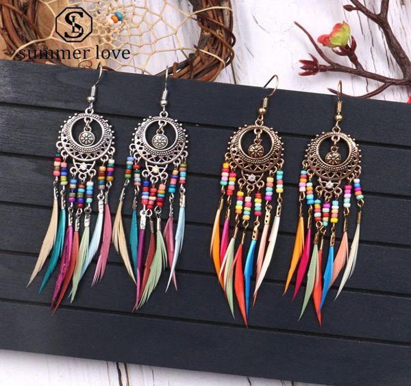 

fashion golden silver vintage feather tassel dangle earrings for women long fringed hanging earring jewelry gifts3569279