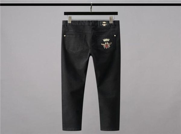 

men039s jeans high 2021 classical vintage morden luxurious embroidered bee crown cotton denim pants comfort casual 2838 n4048072375, Blue