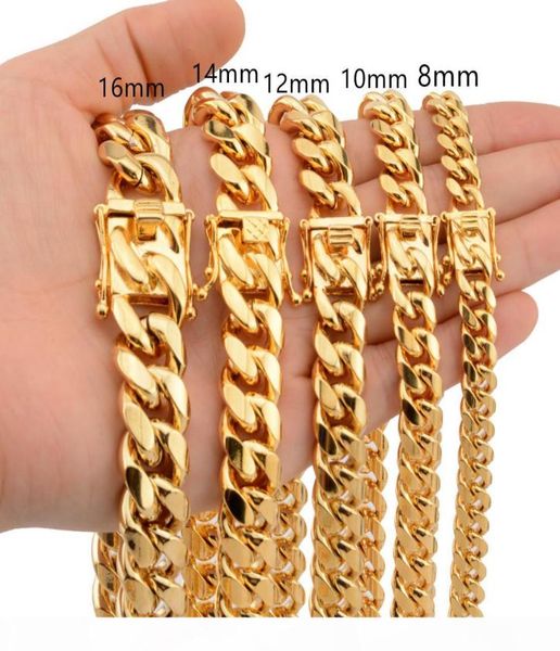 

8mm 10mm 12mm 14mm 16mm miami cuban link chains stainless steel mens 14k gold chains high polished punk curb necklaces2282530, Silver