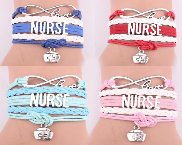 

new nurse braided leather rope bracelets medical kit bag charm love wrap bangle for women girl nurse039s day jewelry gift4884311, Golden;silver