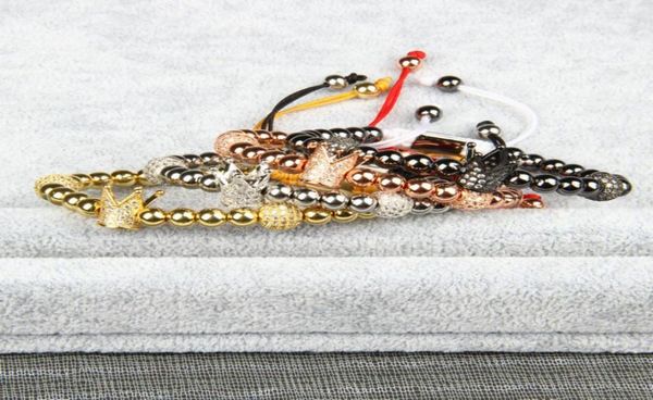 

jewelry bracelet men and women crown macrame bracelets whole 10pcslot with 8mm cz ball and 6mm copper beads1627413, Golden;silver