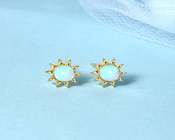 

s925 silver moonstone earrings, versatile temperament, earrings, small fresh and gradual blue flower earrings2723267, Golden