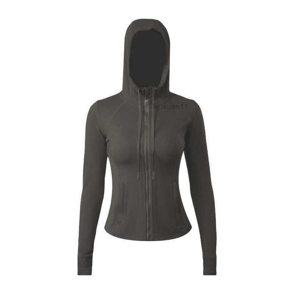 

lu yoga suit double faced brushed women's sports hooded jacket high elastic zipper coat cardigan slim fit nude 5gkm 9 jlu0, Black
