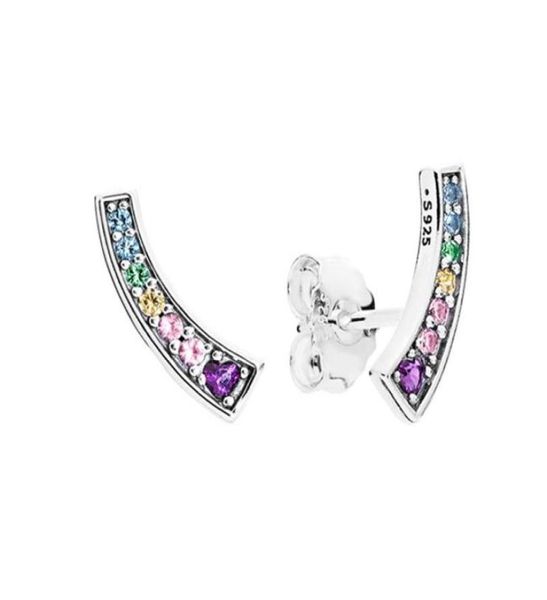 

new fashion rainbow cz diamond stud earrings original box set for 925 sterling silver color crystal women earring5947809, Golden;silver