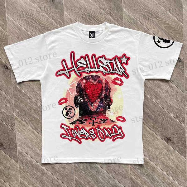 

men's t-shirts hellstar dios lovers tee portrait flame heart men's and women's pure cotton short sleeve t-shirt t230712, White;black